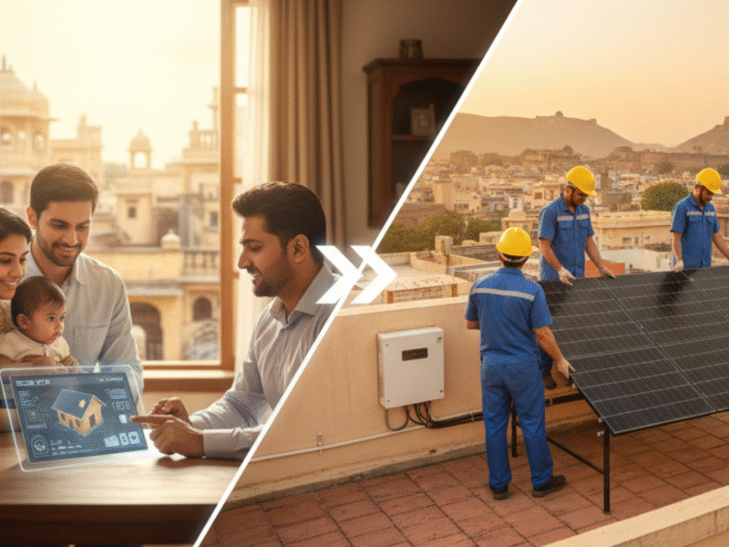 Family discussing residential solar energy solution