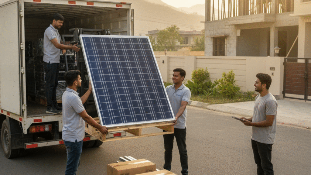 Solar panels and inverter delivered to a residential home