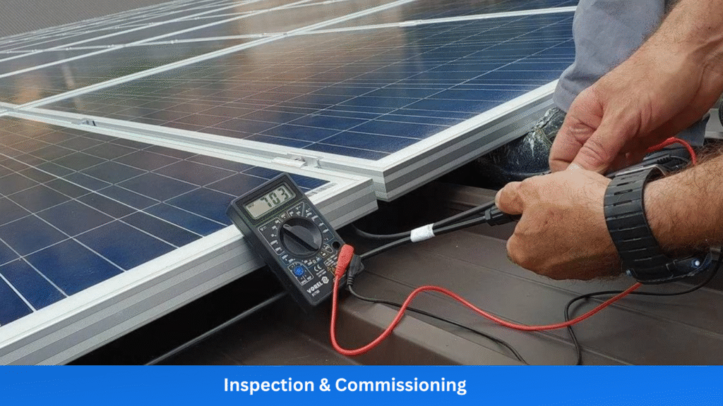 Utility worker inspecting a newly installed solar system's net meter