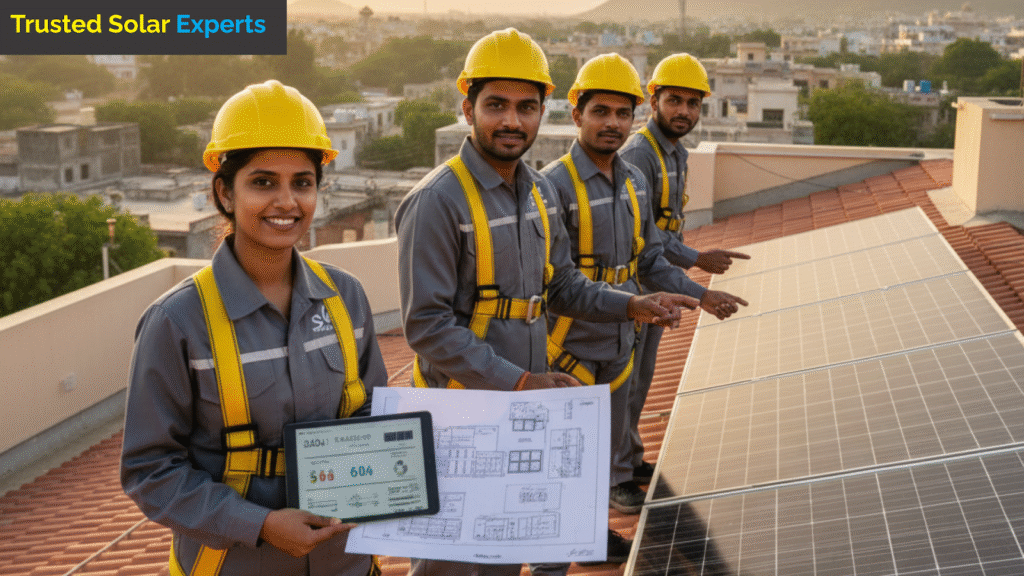 Experienced solar power company engineers on-site
