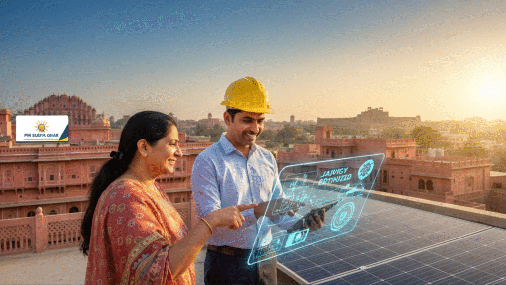 Local solar power company team discussing project
