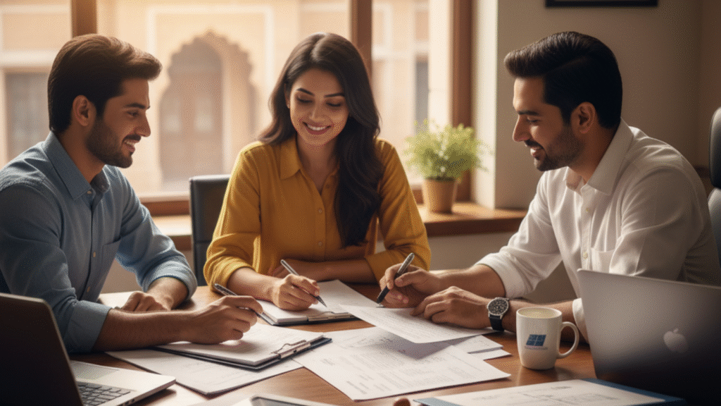 Team managing solar project permits and finances