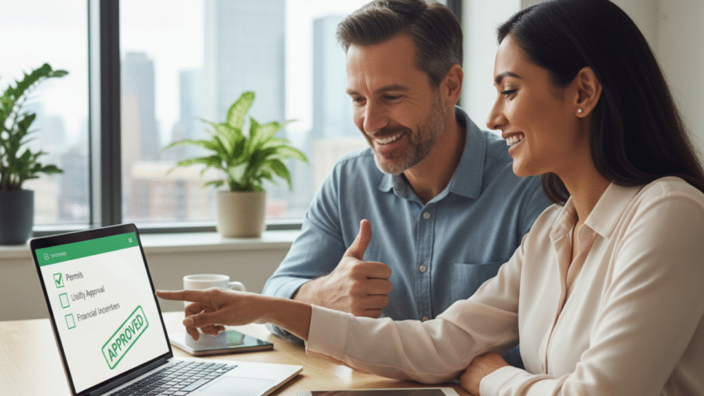 Solar company expert handling permits and paperwork for an installation