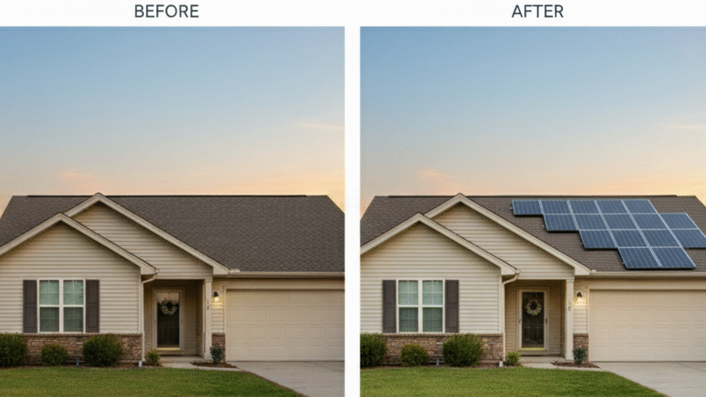 Real estate agent showing a home with a professionally installed solar system