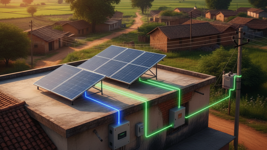 Solar on rural home, grid connection
