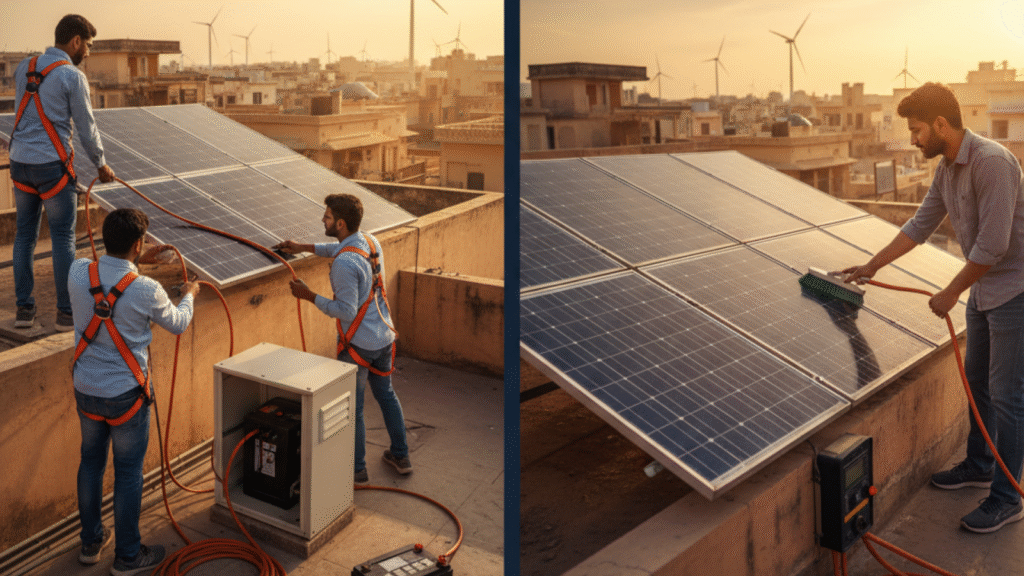 Inspecting off-grid solar panel installation