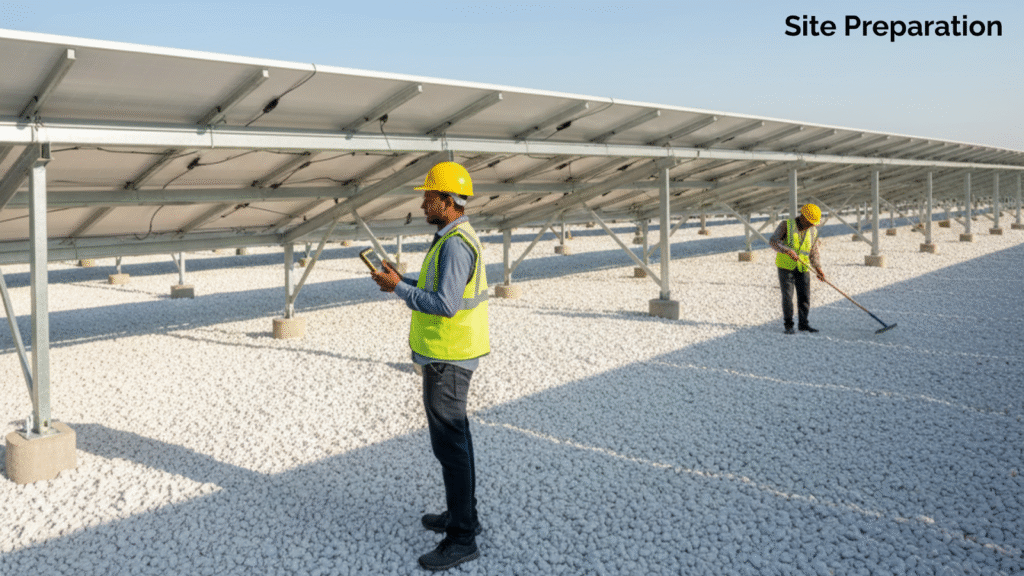 Indian crew preparing solar site
