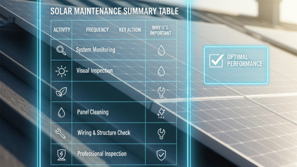 Checklist for solar maintenance tasks
