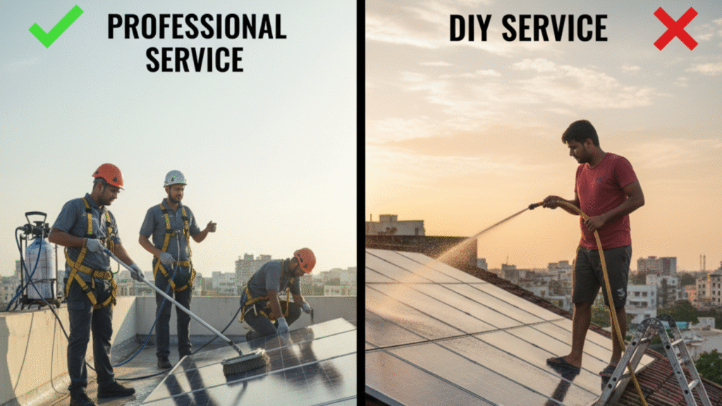 Comparison of professional and DIY solar panel cleaning