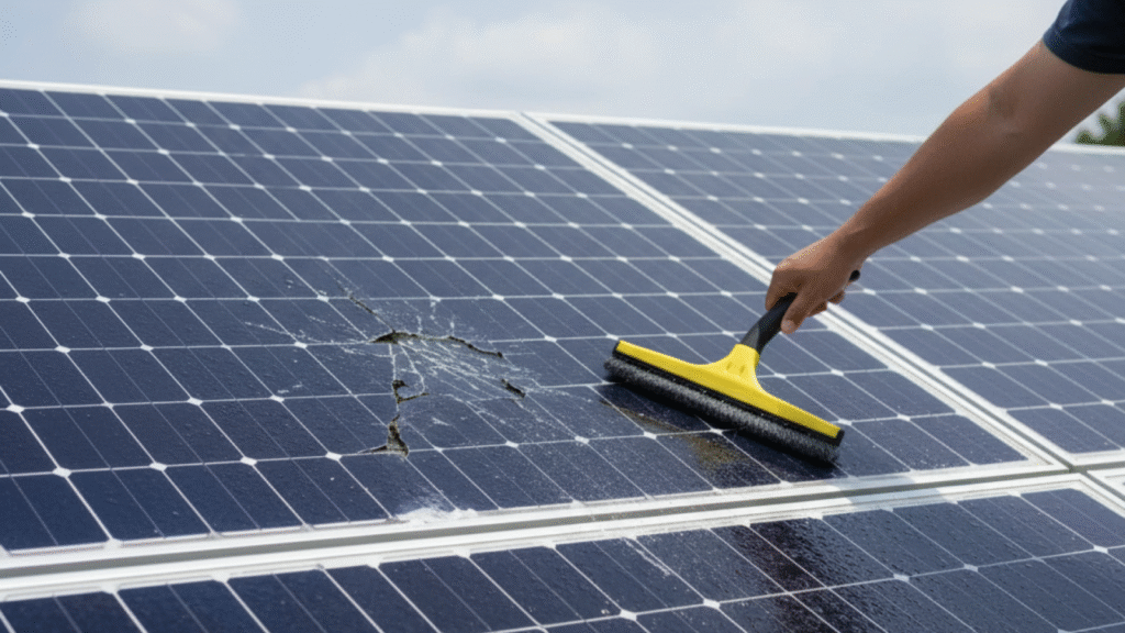 Broken solar panel from improper cleaning
