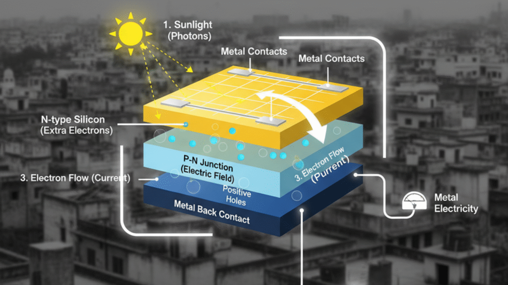 Solar panels generating power
