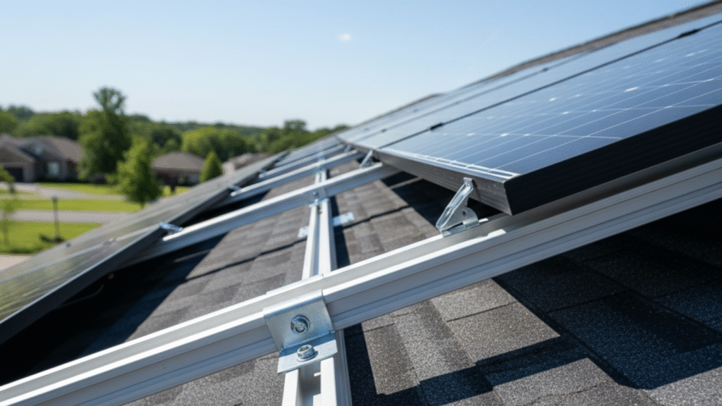 Solar panel racking on roof