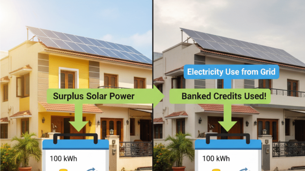 Solar net metering credits banking and roll-over for annual savings