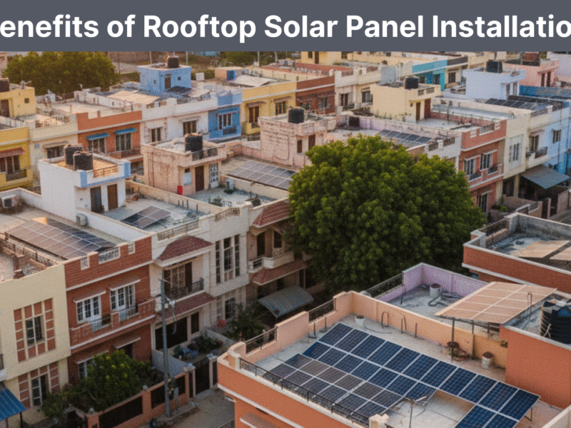 Rooftop solar panels at sunset, symbolizing a sustainable future