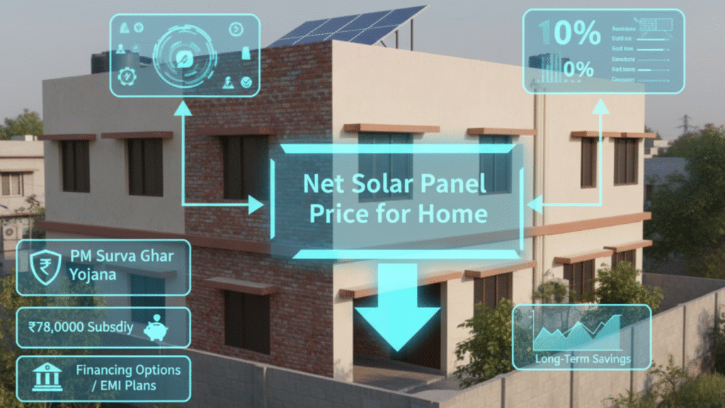 Government subsidy (PM Surya Ghar Yojana) and financing for solar panel price