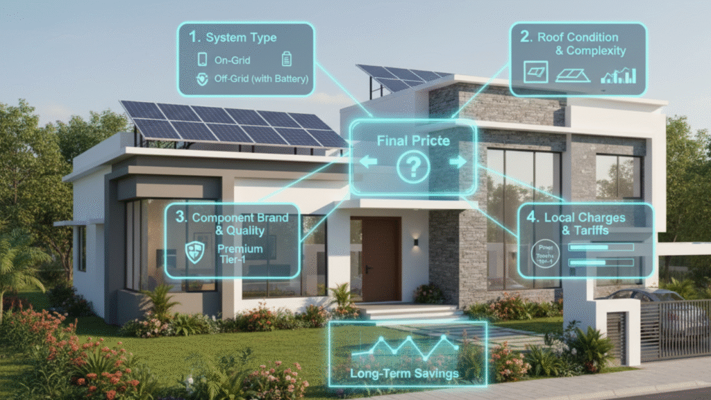 Visual explanation of factors influencing the total cost of home solar setup