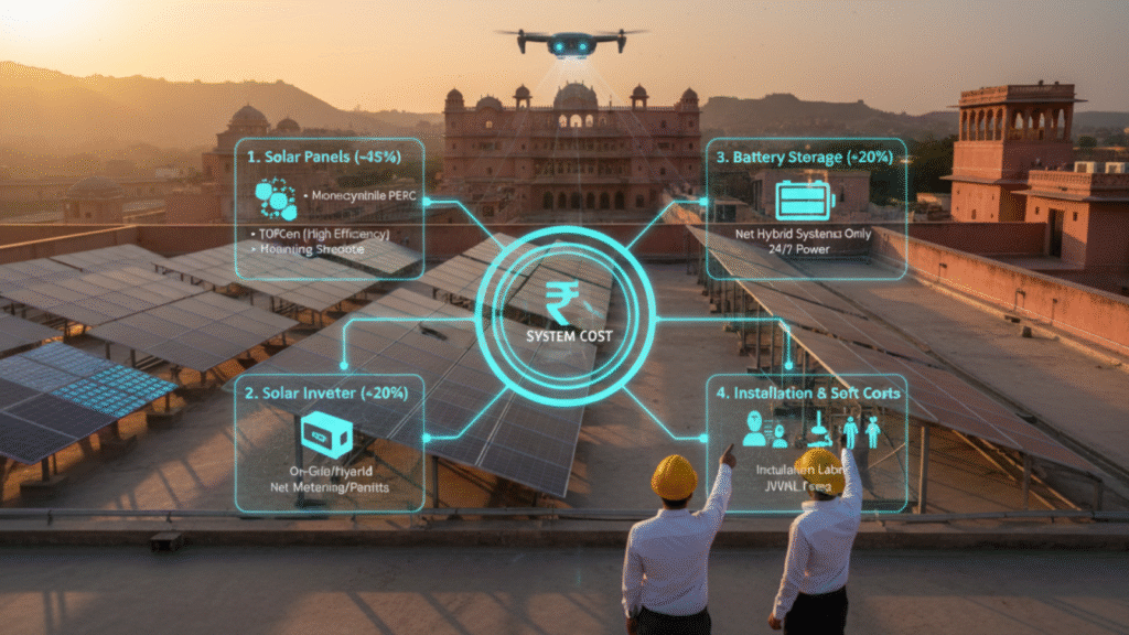 Detailed chart showing component-wise pricing of solar panels, inverter, and mounting structure