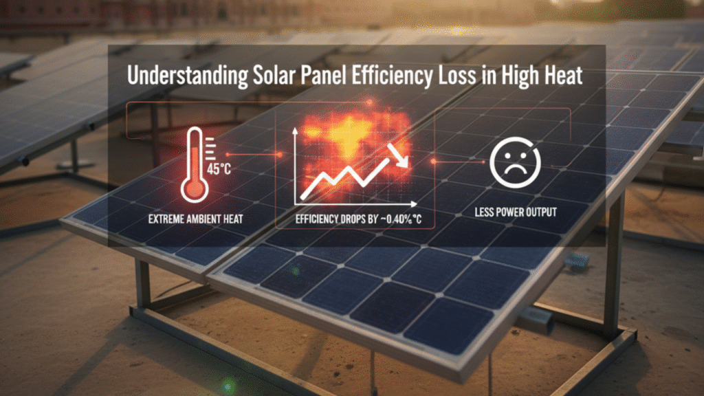 Solar panel showing efficiency loss from high heat in Jaipur