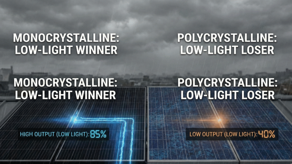 Monocrystalline vs Polycrystalline Solar Panels: The Low-Light Battle