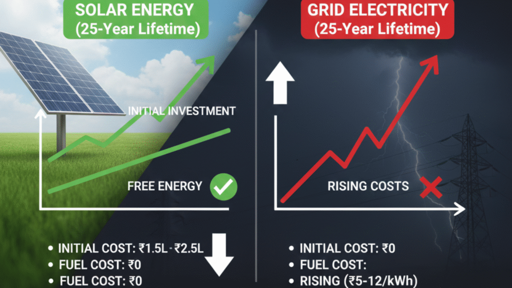 A Detailed Cost Comparison: Analyzing Solar vs Grid Lifetime Expenses